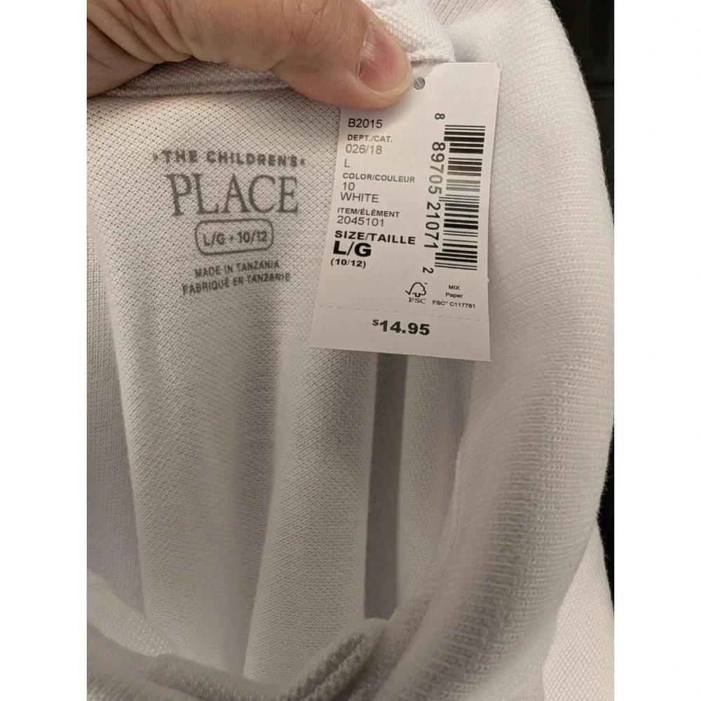The Children's Place Boys Size Large 10-12 White Long Sleeve Uniform Pique Polo